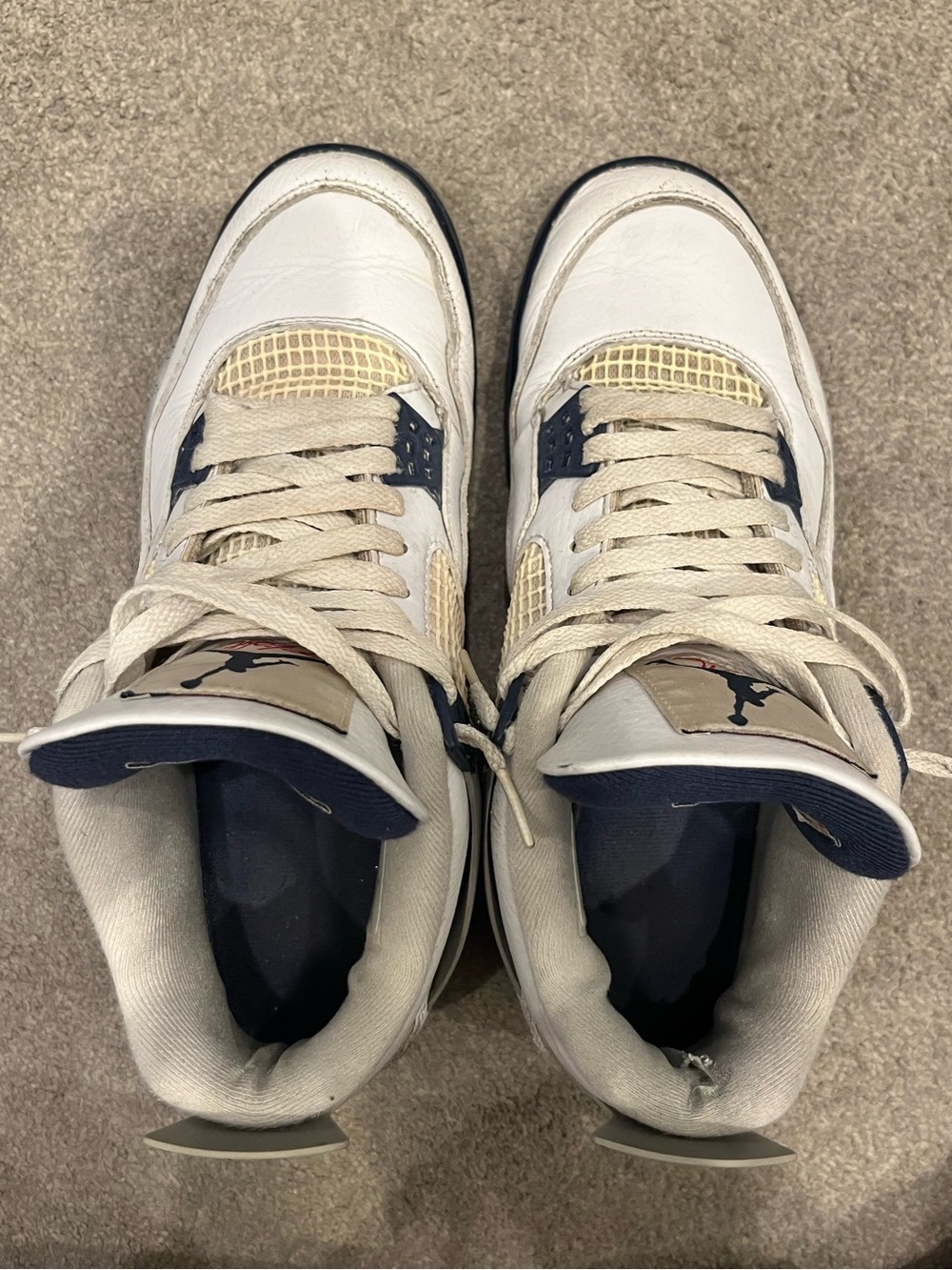 Jordan Navy and White Retro Sneaker with Navy Tongue